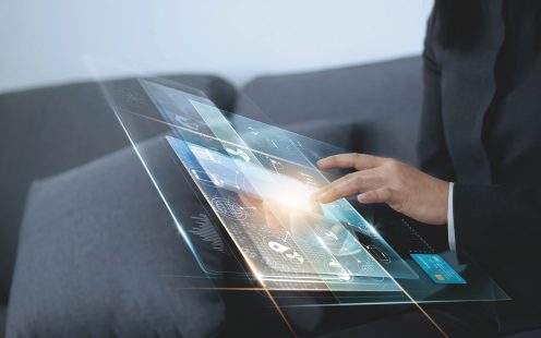 Woman touching digital tablet